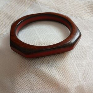 Rare Vintage Red Bakelite Wood Bangle Bracelet Art Deco